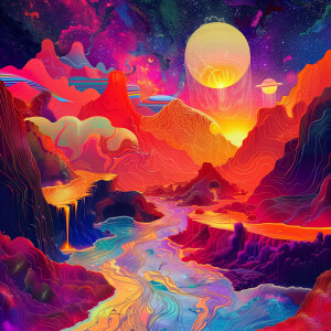 Create a vivid dreamscape scene filled with mesmerizing psychede...