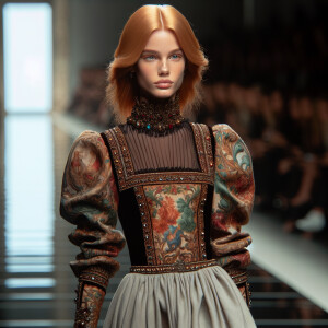 Photorealistic image. Walking down a Runway walk image. Head to...