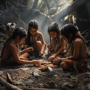 Create a super realistic picture of Native American children pla...