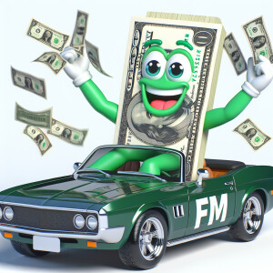 A anthropomorphic dollar bill , dressed in green suit. Throwing...