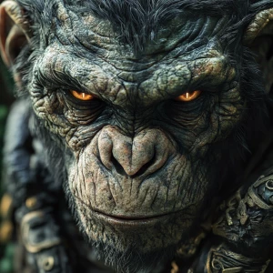 Monkey,  in the style of Yautja's (Hunter Predator),ultra-detail...