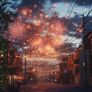 Photorealistic image . Fireworks in the sky! It says happy Augus...