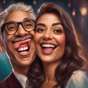 Exaggerated caricature, sketch effect, of a woman