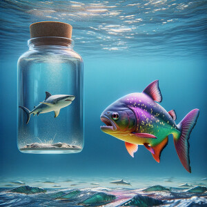 Realistic
Ocean
Purple neon green piranha
Looking at a shark in...