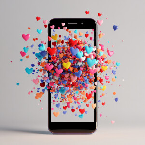 Design a smartphone emitting an array of colorful hearts in vari...