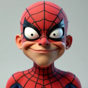 close-up portrait of Spider-Man with a highly exaggerated and co...