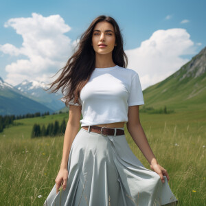 Capture the elegance of a fair-skinned woman with dark long hair...