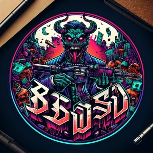 Create a professional, horror-themed circular brand logo featuri...