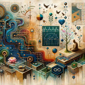 The golden ratio, Minimalist art Circuit, boards, circuitry, diagrams Cellular structures, DNA, circuit boards, colorful wires,  asian and Egyptian  graffiti, lie detector graphs, cardio, printout , branches infinity sign, cave, Art, handprints, distant birds flying, flowering vines, abstract gestural painting, dna, gears