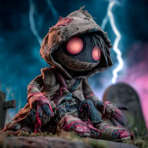 The scene features a character in a tattered, hooded outfit, rem...