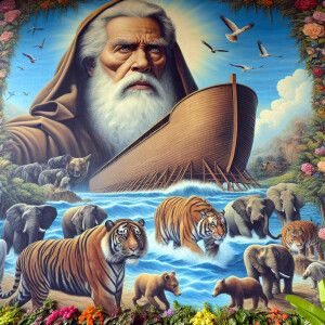 A close-up and detailed wall painting focusing on Noah, depicted...