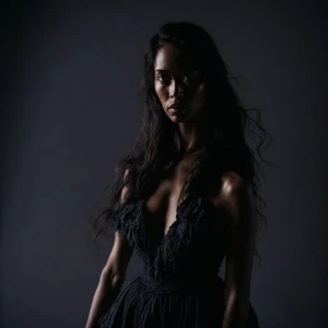 Generate an image of Brenda in a softly lit bedroom, where her l...