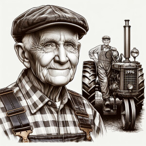 caricature of a 95 year old American grandpa, checkered shirt, c...