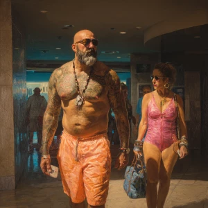 Hyperrealism , painting ,a australia muscular beefy bearded tatt...