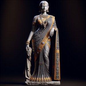 Create an image of an elegant, ancient princess statue with a sv...