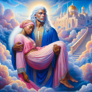 An oil painting depicting a light-skinned African-American Jesus...