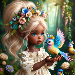 A magical scene featuring a light-skinned African-American toddl...