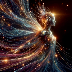 A shimmering, nanotechnology-enhanced sentient being floats ethe...