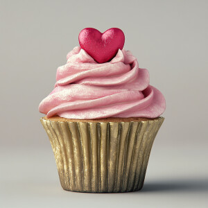 Create an image of a solitary cupcake featuring a voluminous swi...