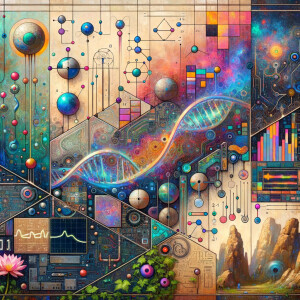 The golden ratio, Minimalist art Circuit, boards, circuitry, diagrams Cellular structures, DNA, circuit boards, colorful wires,  asian and Egyptian  graffiti, lie detector graphs, cardio, printout , branches infinity sign, cave, Art, handprints, distant birds flying, flowering vines, abstract gestural painting, dna