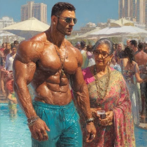 Hyperrealism,sharp painting,a muscular beefy criminal man walkin...