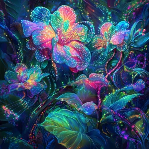 In the midst of a psychedelic vivacious digital garden, intricat...