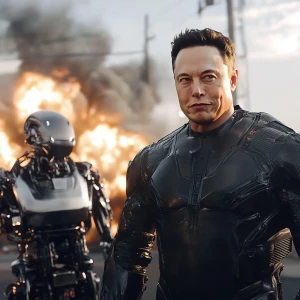 Elon Musk,destroying an ai robot, GTA style