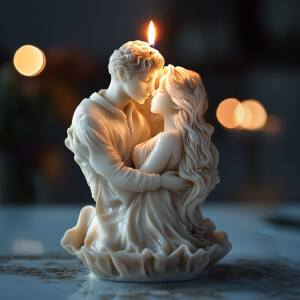 there is a candle that is shaped like a half of a man and a woma...