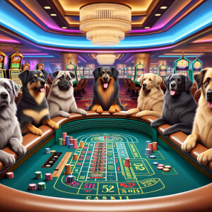 Dogs playing craps at a craps table in a  casino 3D characters c...