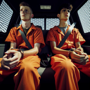 Two Caucasian males, aged 13 to 15, their hands must be placed b...