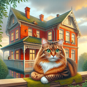 A cat sitting on top of a house