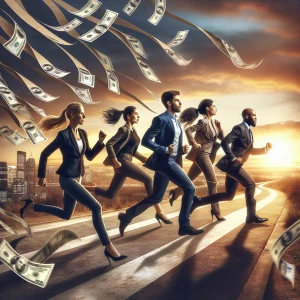"Visualize a dynamic scene where a group of diverse individuals...