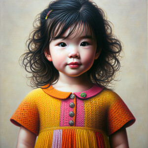 realistic, detailed, textured oil painting of a 3 year old girl...