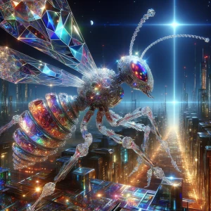 A time-warped alien-esque crystal crawler, its exoskeleton shimm...