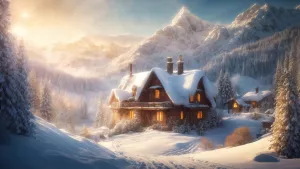 Create an image of a magical winter landscape: a snow-covered vi...
