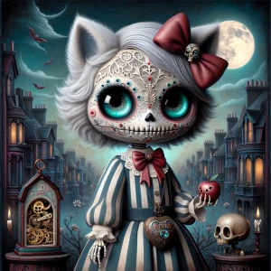 k white sclera. Her once cheerful blue overalls have transformed...