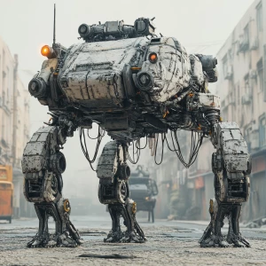 A tank with 2 mechanoid legs instead of treads with nuclear icbm...