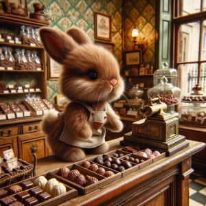 bunny  at the chocolate shop working
