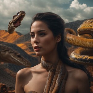 Snakes flying out the mouth of skeletons