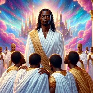 Create a detailed scene featuring a light-skinned African-Americ...