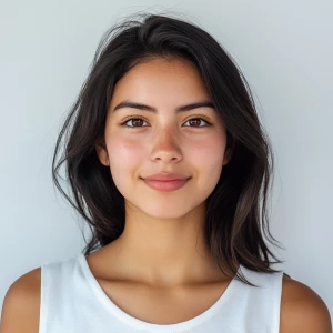 Create an image of a 22-year-old joyful Mexican woman with a cle...