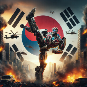 South Korea as a transformer character, yin yang symbol, Taekwon...
