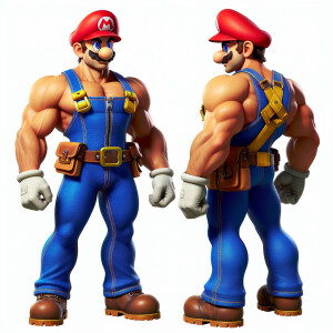 Muscular Mario
Full body view
Wearing a harness