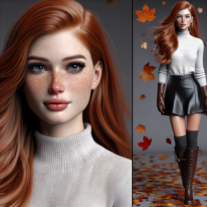 Photorealistic image. Beautiful long ginger haired, pale skin, f...