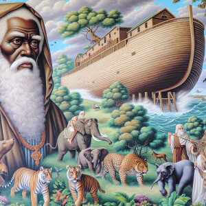 A close-up and detailed wall painting focusing on Noah, depicted...