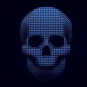a simple royal blue dotted dots forming the shape of skull face,...
