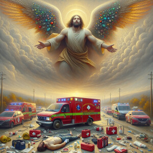 Create a realistic 3D oil painting depicting a scene of emergenc...