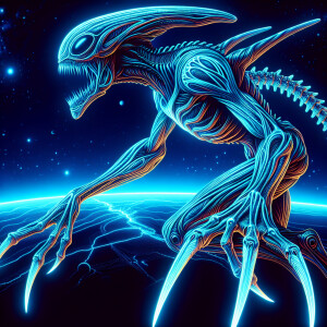 Create a digital illustration depicting a neon-lit alien creatur...