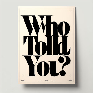 Simple but fancy poster with the words: who told you? Written in...