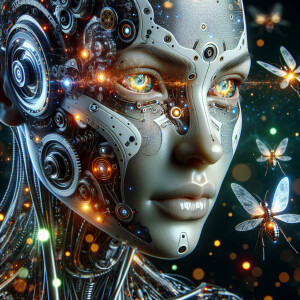 Beautiful futuristic cyborg woman, mechanical enhancements integ...